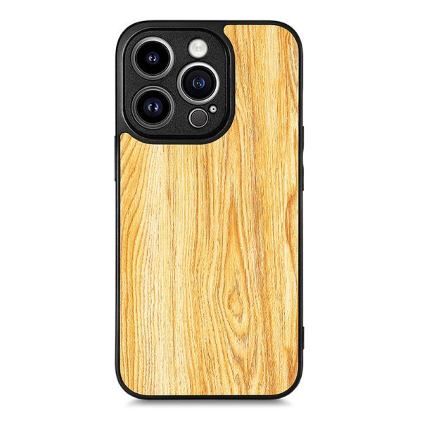 For iPhone 15 Plus Wood Texture PU Leather Coated TPU Cover Anti-scratch Smartphone Case Online now