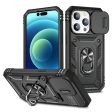 For iPhone 15 Pro Sliding Camera Window Phone Case PC+TPU Kickstand Cover with Card Slot Online