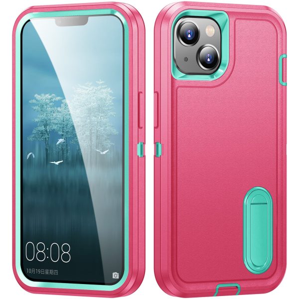 For iPhone 15 Plus PC+TPU Phone Case Shockproof Anti-Drop Cell Phone Cover with Kickstand Online now