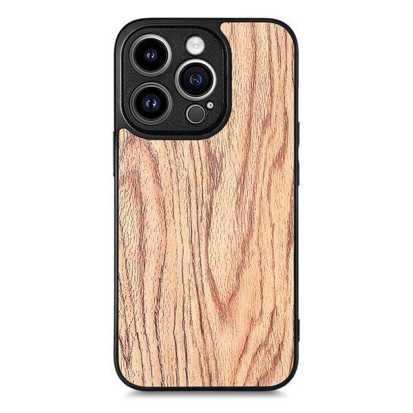 For iPhone 15 Plus Wood Texture PU Leather Coated TPU Cover Anti-scratch Smartphone Case Online now