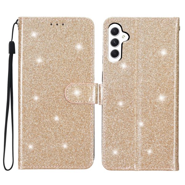 For Samsung Galaxy A24 4G Glittery Wallet Stand PU Leather Case Drop-proof Phone Cover on Sale