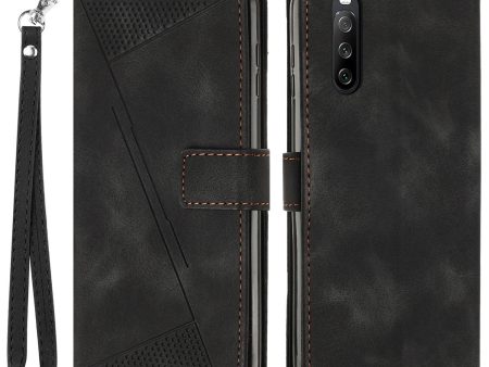 PU Leather Case for Sony Xperia 10 V , Stand Wallet Triangle Imprinted Cell Phone Cover For Cheap