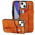 Phone Case for iPhone 15 Retro PU Leather+TPU RFID Blocking Card Holder Wristband Kickstand Cover Fashion