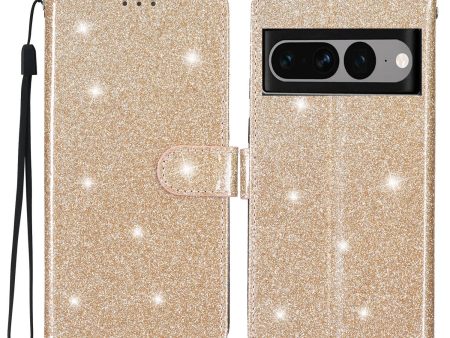 Glittery PU Leather Case for Google Pixel 7 Pro 5G Flip Wallet Stand Phone Cover with Strap Supply