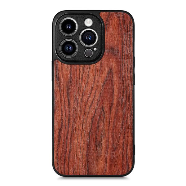 For iPhone 15 Plus Wood Texture PU Leather Coated TPU Cover Anti-scratch Smartphone Case Online now