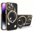 For iPhone 15 Pro Max Electroplating Soft TPU Case Rotary Kickstand Phone Cover with Lens Protector For Cheap