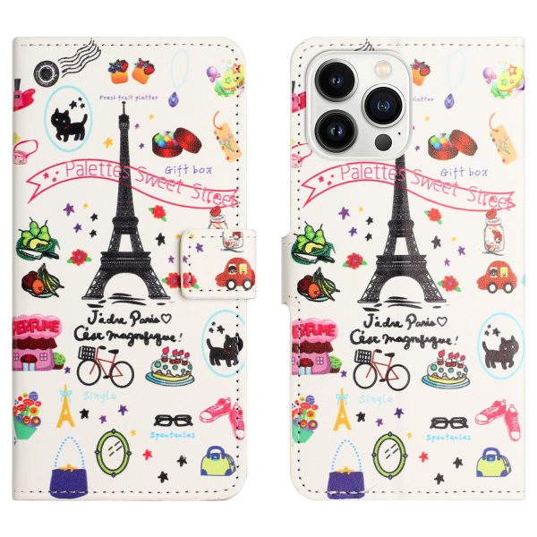 For iPhone 15 Pro Leather Mobile Phone Case Pattern Printing Stand Wallet Flip Cover Supply